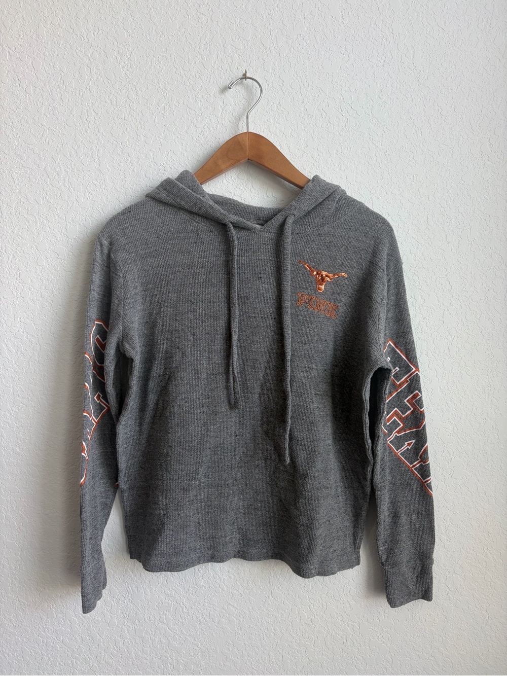 PINK Victoria's Secret Gray Crewneck Hoodie with Texas Longhorn Logo